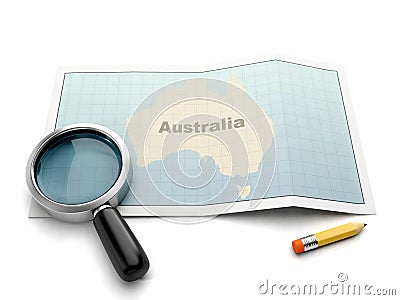 Search on a map of Australia Stock Photo