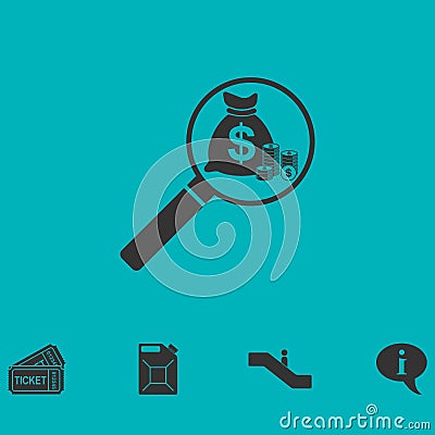 Search money icon flat Vector Illustration