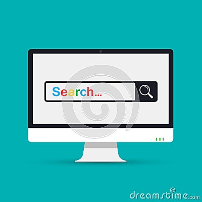 Search page on computer screen color illustration. Search in web browser. Search bar. Vector Vector Illustration