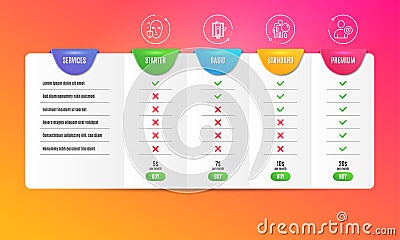 Search people, Elevator and Face protection icons set. Security sign. Find employee, Lift, Secure access. Vector Vector Illustration