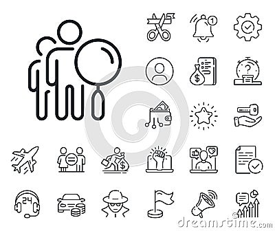 Search people line icon. Find employee sign. Salaryman, gender equality and alert bell. Vector Stock Photo