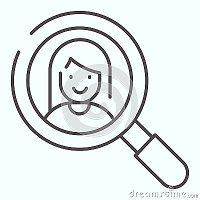 Search person thin line icon. People search vector illustration isolated on white. Find a friend outline style design Vector Illustration