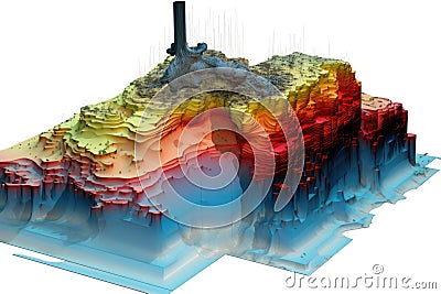 Search for places for oil production. A cross section of the earth. Oil production. Layers of soil. 3d illustration Cartoon Illustration