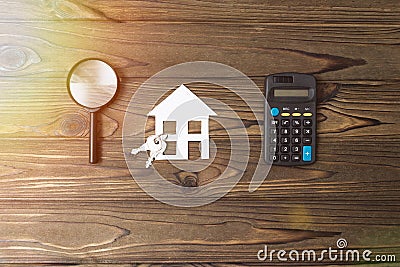 House, keys, magnifier, calculator Stock Photo