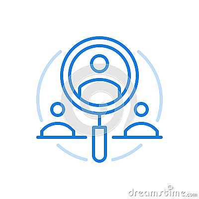 Search for qualified specialists vector line icon. Selection right candidates work. Vector Illustration