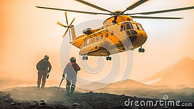 Search and Rescue Team Walking to a Helicopter for an Emergency Mission, Generative AI Stock Photo