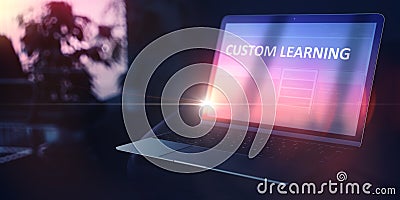 Search for Self-expression Concept. Custom Learning on Notebook. 3D. Stock Photo