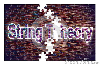 Search for the solution of String Theory - concept image in jigsaw puzzle shape Stock Photo