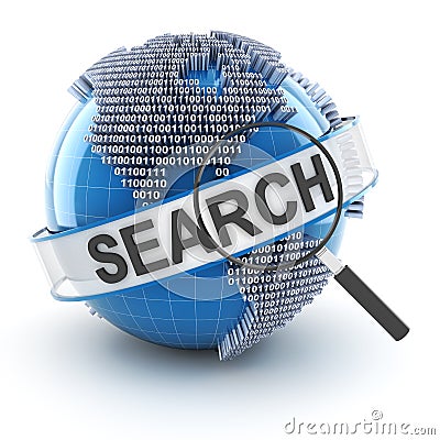 Search symbol with digital globe and magnifying Stock Photo