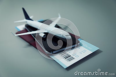 Searching buying and booking flights online with smartphone Stock Photo