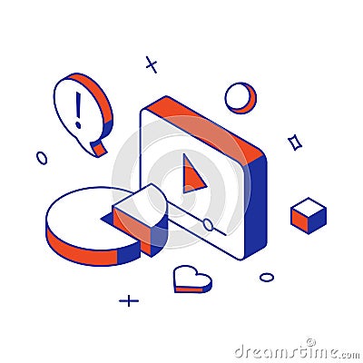 Searching engine optimization multimedia content cyberspace analyzing 3d icon isometric vector Vector Illustration