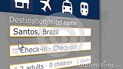 Searching hotel in Santos, Brazil on an online booking site. Travel related 3D rendering Stock Photo