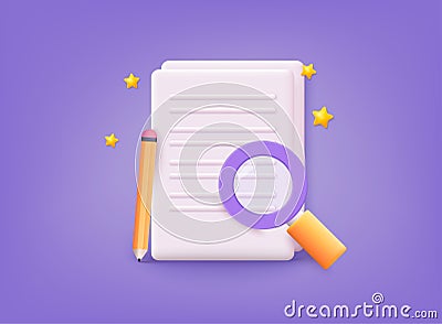 Searching image and video files in database. Document management soft. 3D Vector Illustrations Vector Illustration