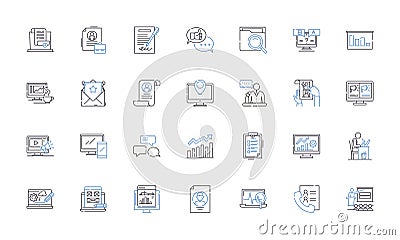 Searching line icons collection. Scouring, Investigating, Exploring, Probing, Researching, Examining, Questing vector Vector Illustration
