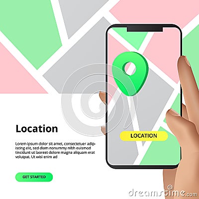 Searching location maps sharing concept. For business, market, shopping direction with smarthphone app with hand illustration Cartoon Illustration