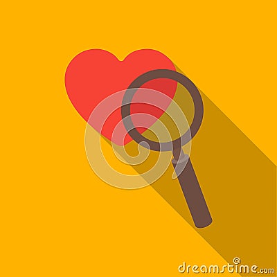 Searching a love icon in flat style isolated on white background. E-commerce symbol stock vector illustration. Vector Illustration