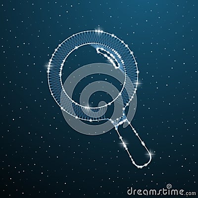 Searching magnifying polygonal instrument. Find tool geometric mesh loupe. Search glass look linear wireframe. Vector Vector Illustration