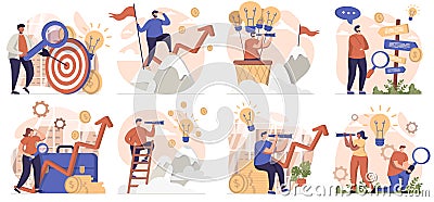 Searching for opportunities collection of scenes isolated Vector Illustration