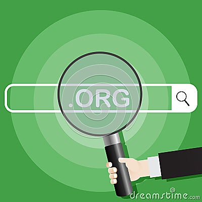 Searching system. Picture of a hand holding a magnifying glass on the search engine org. Vector illustration Vector Illustration