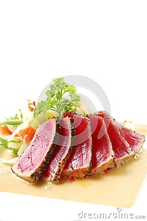 Seared Tuna with Cream Sauce Stock Photo