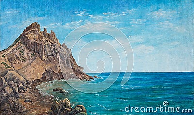 Seascape and beach. Original oil painting on canvas. Stock Photo