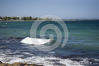 Seascape with waves in Greece in summer Stock Photo