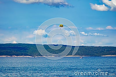 Seascape , with chutist in the sky and bare water Stock Photo