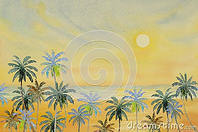 Seascape colorful of beauty beach wave in summery. Cartoon Illustration