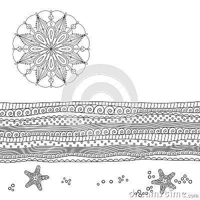 Seascape for coloring book Vector Illustration