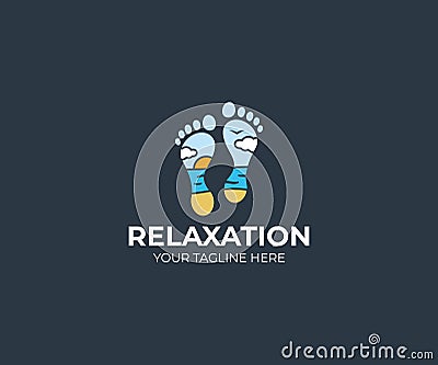 Seascape and foot logo template. Feet and beach vector design Vector Illustration