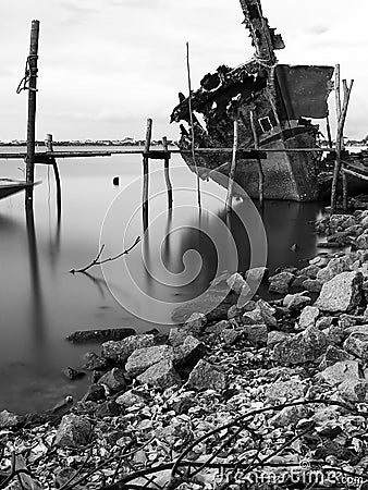 seascape long exposure monochrome photo Stock Photo