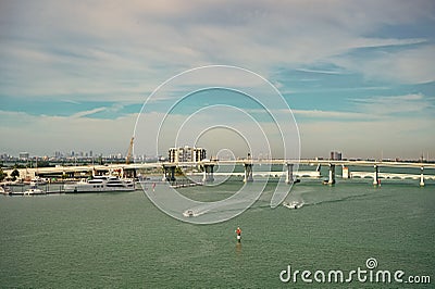 seascape of miami with bridge. seascape of miami with horizon. seascape of miami metropolis. Stock Photo