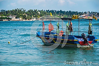 Seascape with motor boat, sri lanka, unawatuna Stock Photo