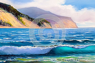 Seascape painting .Sea wave. Stock Photo
