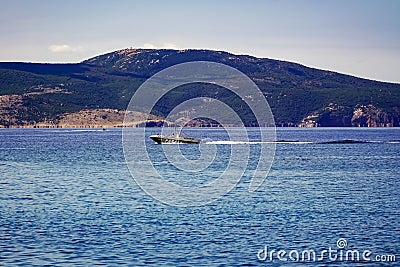 Seascape, with rest on the water on a boat Stock Photo