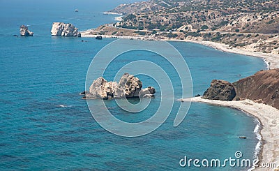 Seascape of the Rock of Aphrodite beach, Paphos, Cyprus Stock Photo