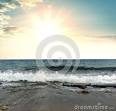 Seascape. Sand, water and sea foam Stock Photo