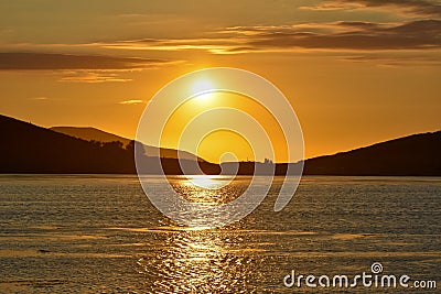 Seascape scenic sunset Ionian sea Albania , Vlore Stock Photo