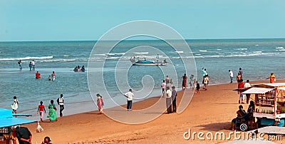 A seascape of the shrine velankanni beach with tour people. Editorial Stock Photo