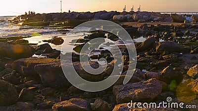 Seascape of sunset at the beach of Givat Olga Hadera Israel Stock Photo