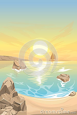 Seascape sunset. Vector landscape Vector Illustration