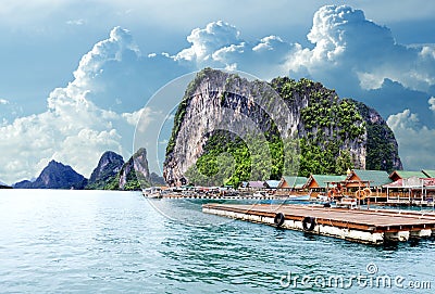 Seascape in Thailand.Phuket beach.Gypsy Nomad village Stock Photo