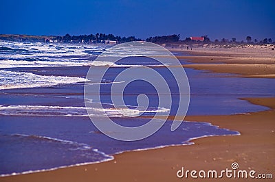 Seascape view of blue waves on the sandy beach Israel Stock Photo