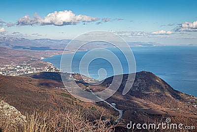 Seascape view from the top of Paragilmen Mountain on the southern coast of Crimea Stock Photo