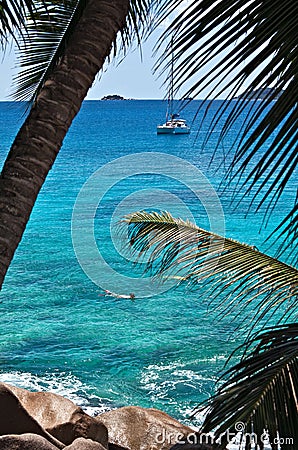 Seascape view with a yacht Stock Photo
