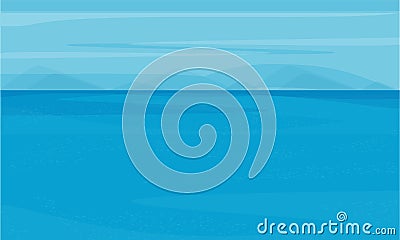 Seascape. Water, horizon, mountains. Vector Illustration