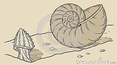 Seashell fossil, ancient marine life in vector design paleontology art vector design Generative AI Vector Illustration