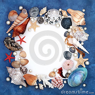 Seashell and Pearl Abstract Background Frame Stock Photo