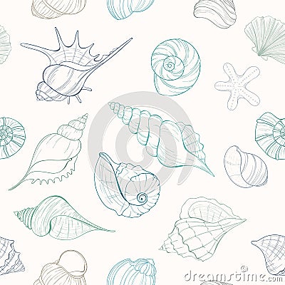 Seashell seamless pattern Vector Illustration