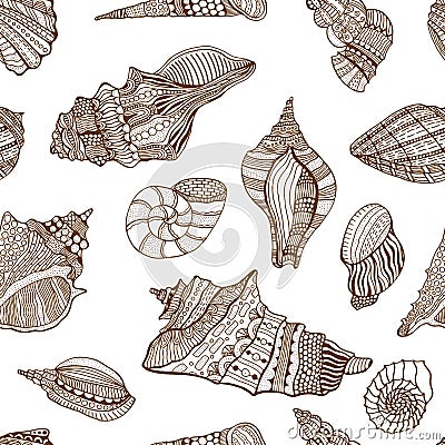 Seashell seamless pattern Vector Illustration